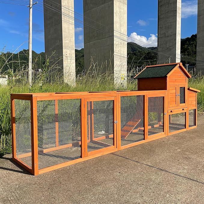 RUNVA 122" Large Chicken Coop with Nest Box and Removable Tray, Hen House for 2-6 Chickens, Outdoor Weatherproof Small Animal Cages