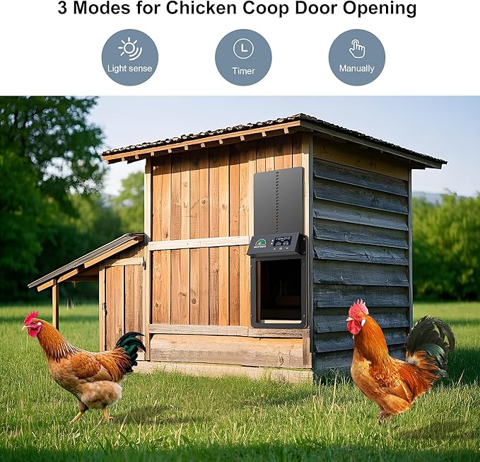 Automatic Chicken Coop Door,Multi-Modes for Chicken Door,Auto Chicken Coop Door with Anti-Pinch Feature,Automatic Coop Door with LCD Display,Run Chicken Automatic Door with Timer & Light Sensor