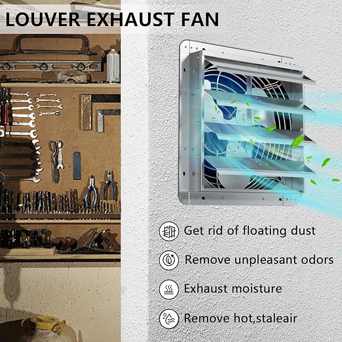 18 Inch Shutter Exhaust Fan, Aluminum Wall Mounted Exhaust Fan, 2678 CFM High Speed Automatic Shutter Attic Fan, Vent Fan For Greenhouse,Shed,Shop,Garage
