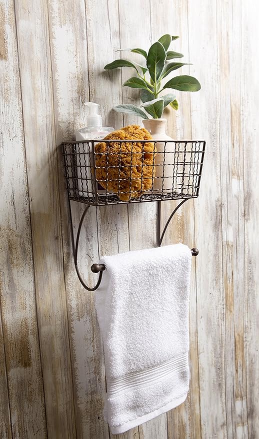 DII Rustic Farmhouse Bathroom Décor, Metal Storage, Small Towel Bar, Gray
