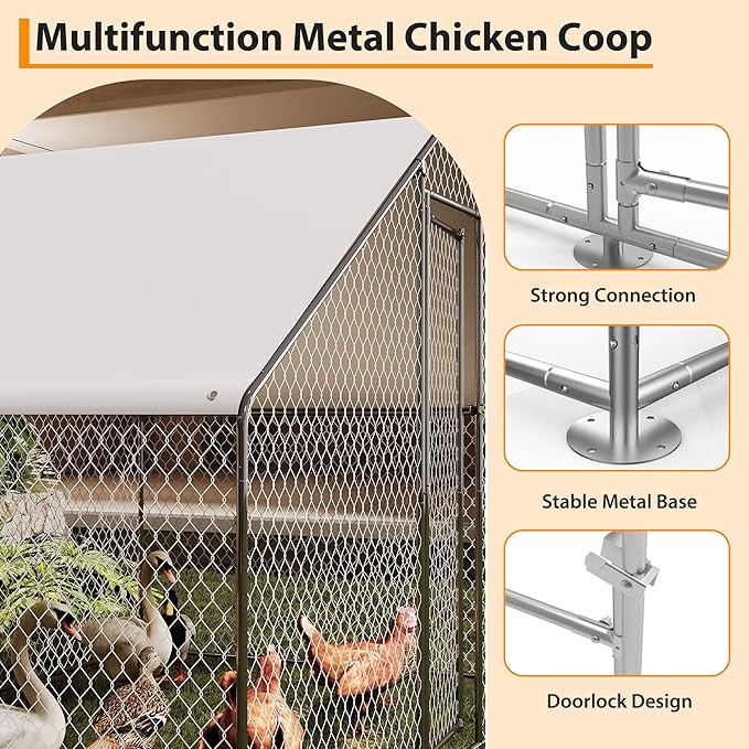 Large Walk-in Chicken Coop with Run, 9.8' x 19.7' Outdoor Chicken Runs for Yard with Cover, Metal Poultry Cage for Chickens, Ducks, Birds