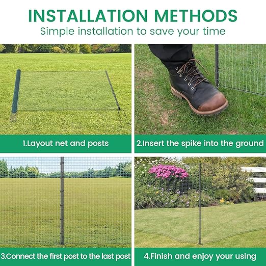 Non Electric Fence Netting 40" x164', Boundary Fence with Double Spiked Posts, Portable Poultry Fence All-Purpose Fencing for Dogs, Chickens, Ducks, Turkeys Suitable in Backyard, Garden, Farm