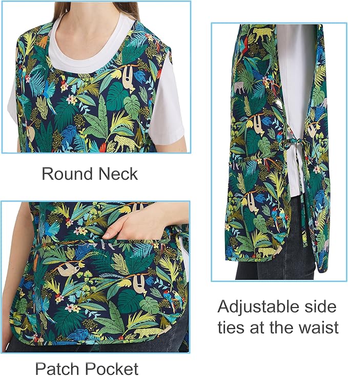 Nanxson Women Cobbler Apron with 2 Patch Pockets Cotton printed Smock with Side Ties for Work Chef kitchen CF3187