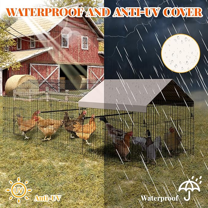 Metal Chicken Coop with Waterproof Cover, 86" Lx40 Wx40 h Heavy Duty Portable Poultry Cage Hen House & Run for Backyard, Yard Farm