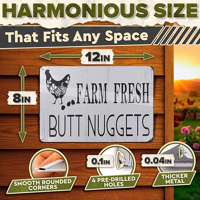 Metal Funny Chicken Coop Signs for Outside 8x12" – Rustic Tin Farm House Kitchen Decorations - Farmhouse Wall Art and Vintage Chicken Decor for Kitchen, Garden, Porch, Barn, Backyard, or Country Home