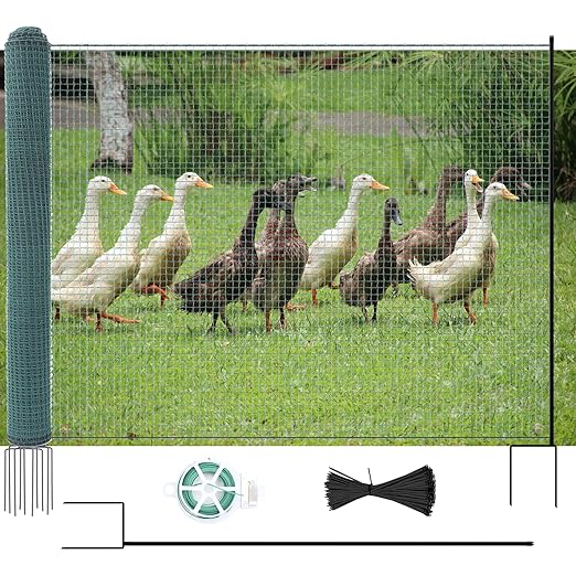 Non Electric Fence Netting 40" x100', Boundary Fence with Double Spiked Posts, Portable Poultry Fence All-Purpose Fencing for Dogs, Chickens, Ducks, Turkeys Suitable in Backyard, Garden, Farm