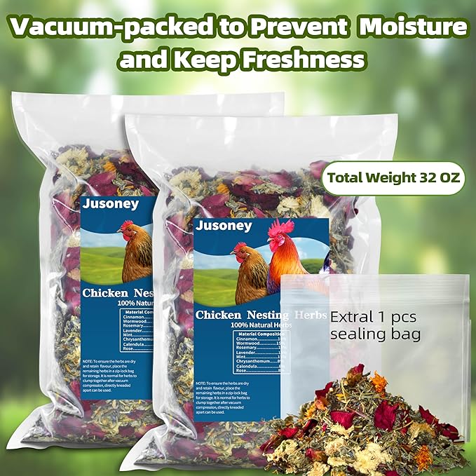JUSONEY 32 OZ Nesting Herbs for Chicken Coop, Premixed 8 Dried Herbs Nesting Pads for Chicken Coop,Chicken Coop Accessories Help Coop Smell Promote Egg Production