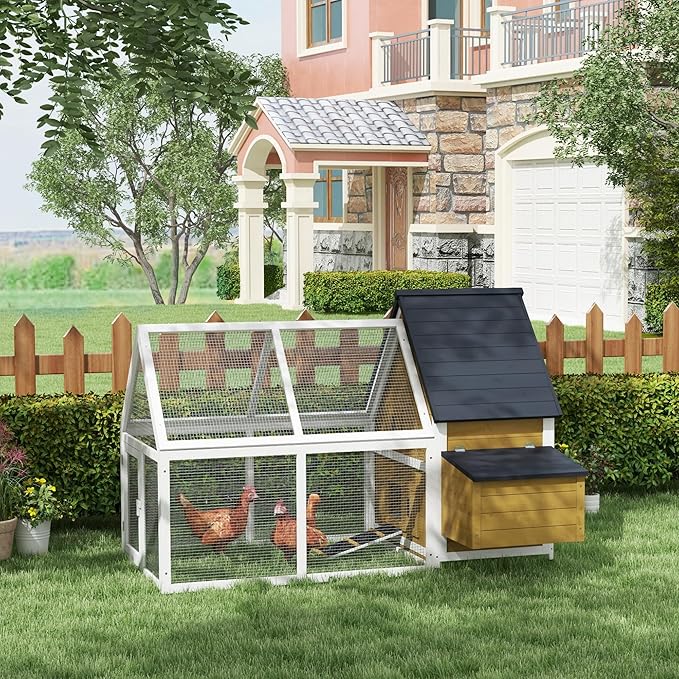 PawHut 65" Chicken Coop Wooden with Detachable Run, Outdoor Chicken House Poultry Cage Hen with Nesting Box, Removable Tray, Roosting Bars, Ramp, for Garden Backyard, Natural