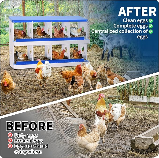 Nesting Boxes for Chickens, Chicken Coop Laying Boxes for Hens with Egg Rollaway System to Protect Eggs, 6/8/10-Hole Galvanized Steel Chicken Nesting Boxes Backyard Farm, Easy to Clean