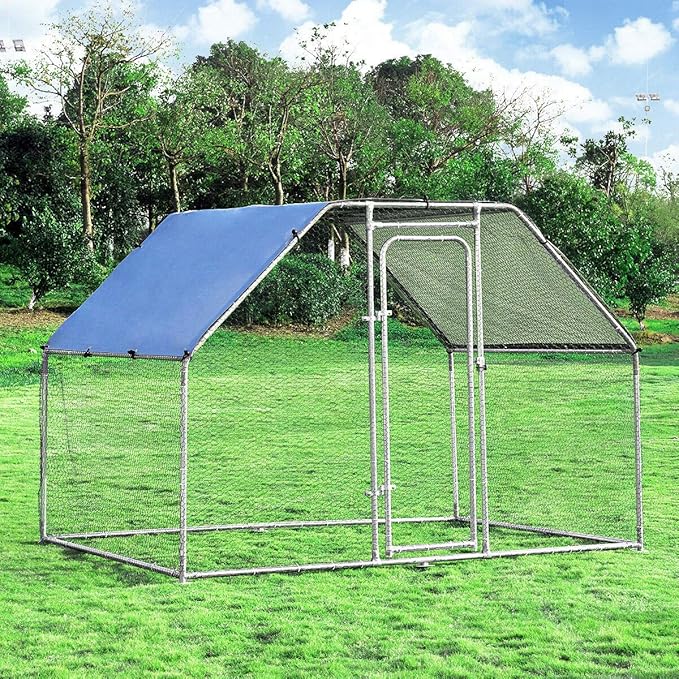 Giantex 9.2ft Large Metal Chicken Coop, Walk-in Chicken Coops Hen Run House Shade Cage with Waterproof and Sun Protection Cover for Outdoor Backyard Farm Use Poultry Cage (9.2 x 6.2 ft, Flat)