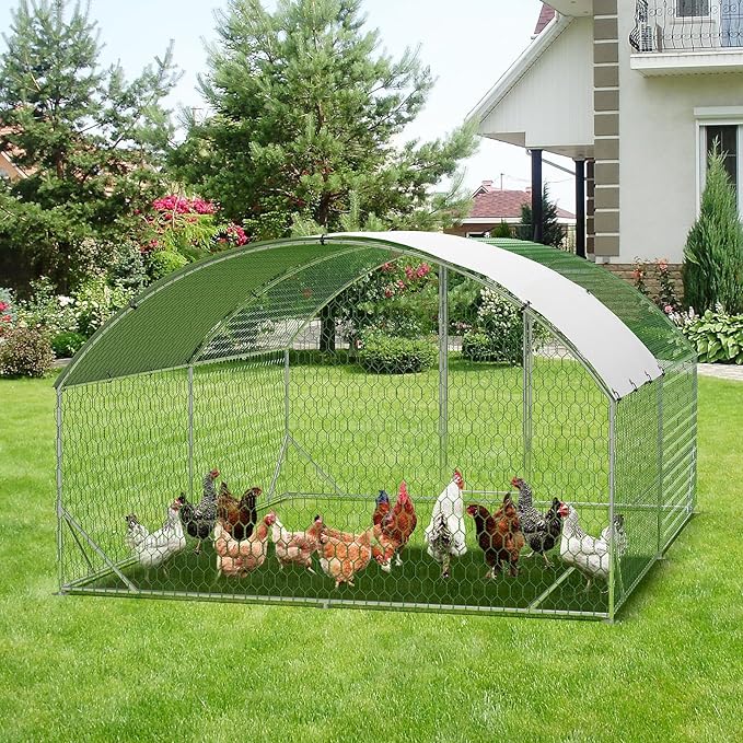 Garvee Metal Chicken Run, 9.8 x 13.1 x 6.6 Ft Metal Chicken Coop for Yard with Waterproof and Anti-Ultraviolet Cover, Dome Roof Walk in Chicken House, Poultry Cage for Hen, Duck and Rabbit