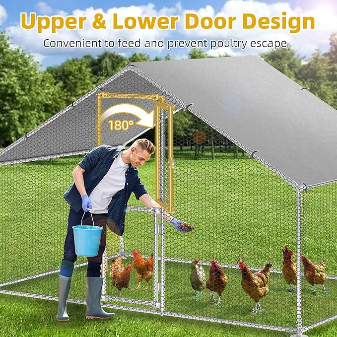 DWVO Large Metal Chicken Coop for 10 Chickens, 6.6 x 9.8 x 6.4 ft Walk-in Poultry Cage Chicken Run for Yard Outdoor with Waterproof and Anti-UV Cover Duck House Chicken Pen
