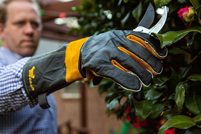 G & F Products Premium Leather Heat-Resistant Gloves – BBQ, Fireplace – Puncture, Cut, and Fire Protection with Cotton Lining and Kevlar Stitch – Durable Suede and Cowhide Leather