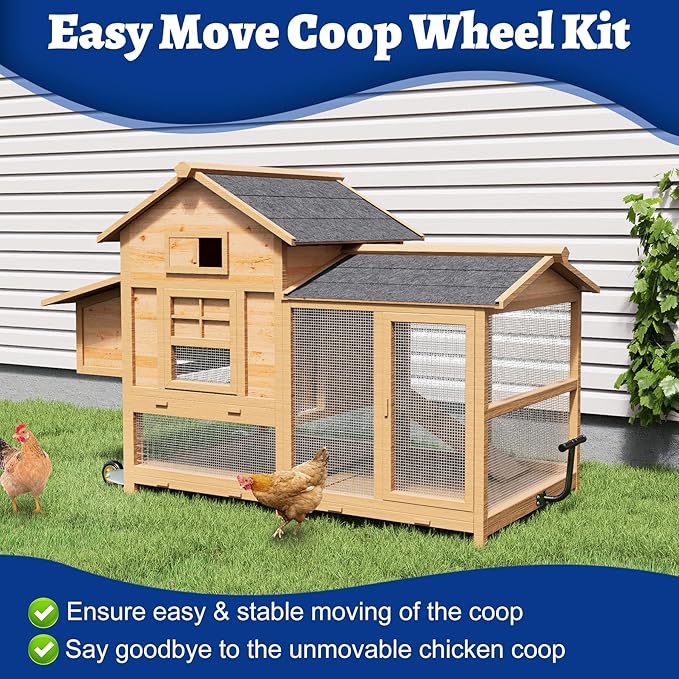 Mobile Chicken Coop Wheel Kit, Chicken Tractor Wheels and Lifting Handle, Chicken Cage Wheels for Portable Poultry Mobilization, Easy-Move Chicken Coop Accessories for Self Design