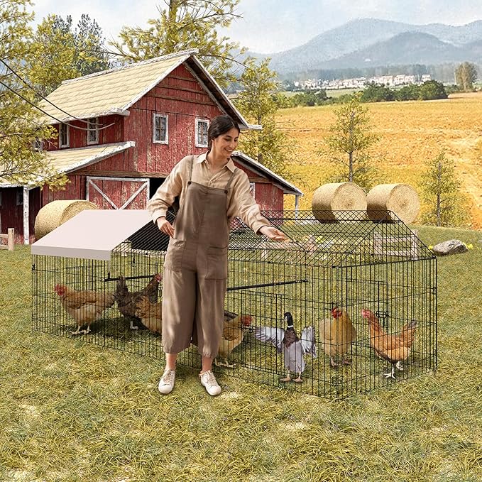 130”X 40”x 40” Metal Chicken Coop, Portable Walk-in Poultry Cage, with1 Window and 4 Doors, Durable Outdoor Hen House for Ducks, Chickens, and Small Pets (Anti-Slip, Rust-Proof Design)