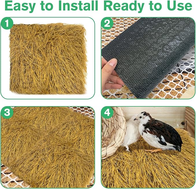 Hamiledyi 4 Pcs Chicken Nesting Pads Artificial Grass Rug Carpet Synthetic Turf Mat 12"x12" Washable Chicken Coop Bedding Laying Garden Lawn Indoor/Outdoor Bedding for Chicken Hen Small Pets(Brown)