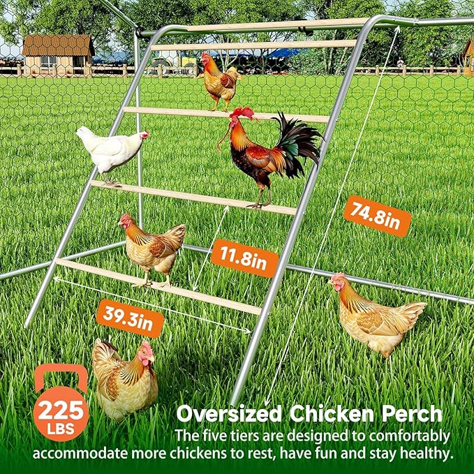 Large Metal Chicken Coop with Weatherproof Cover and Multi-Purpose Chicken Run for Chickens, Ducks, Rabbits, Farm and Yard Animal Pen (10’ W x 13.2’ L x 6.4’ H, Spire Roof-Roosting Perch)