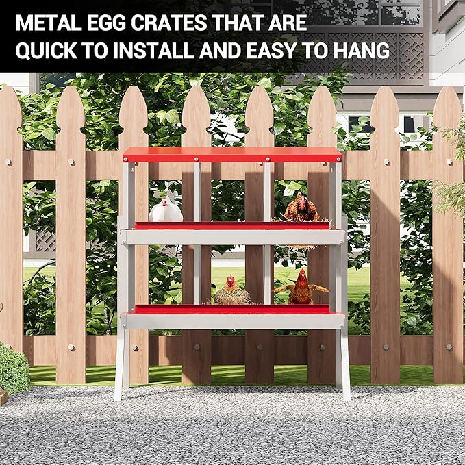 6 Hole Chicken Nesting Box, Galvanized Steel Nesting Boxes with Vented Design, Laying Nesting Boxes for Hens, Wall Mount, Red with Stand