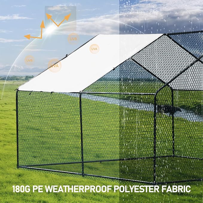 Outvita Chicken Coop, 10×10 FT Large Metal Chicken House, Poultry Habitat Cage with Waterproof Cover, Walk-in Chicken Run Pen for Small Animals Yard Farm Patio（Black Electrophoresis Process）