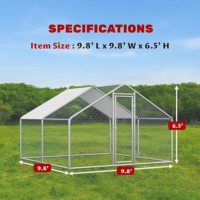 Chicken Coop Large Metal Chicken Run Pen for 10 Chickens Poultry Cage with Waterproof Cover for Walk-in Chicken Run for Yard Outdoor