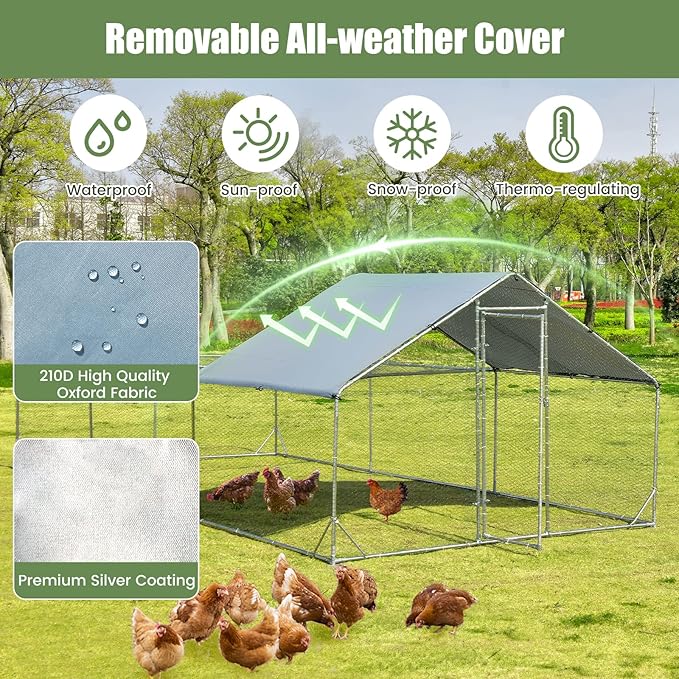 Giantex 20ft Large Metal Chicken Coop, Walk-in Chicken Run Poultry Cage, Waterproof and Sun-Proof Cover, Galvanized Steel Frame, Hen Duck Rabbit House Outdoor Farm Yard (20 x 10 ft, Half Spire)