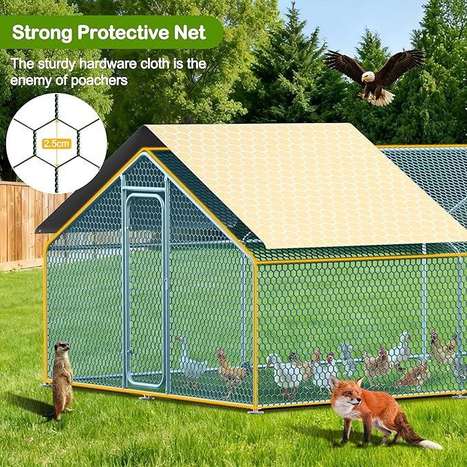 Large Metal Chicken Coop,19.7'L x 9.8'W x 6.6'H Chicken Run,Walk in Chicken Pen with Cover for Yard,Large Poultry Cage for Duck Rabbit