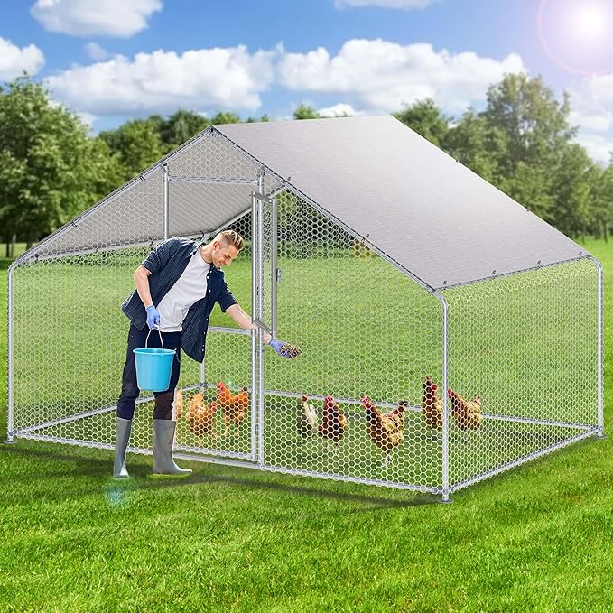 YITAHOME Large Chicken Coops for 6/10 Chickens, Metal Chicken Run Chicken House, Poultry Cage with Waterproof Cover for Goose Rabbits Ducks, Chicken Runs for Yard Outdoor(6.6 x 9.8 x 6.4 ft)