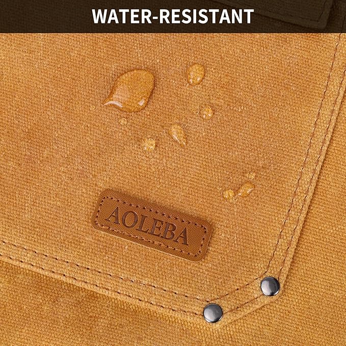 AOLEBA Woodworking Apron for Men,Heavy Duty Waxed Canvas Work Tool Apron with 12 Tool Pockets for Workshop, Mechanic, Carpenter, Blacksmith, Mens Aprons Gifts for Dad Father Men (Khaki)