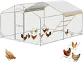 Large Metal Chicken Coop with Run, 12.6FT Walk-in Chicken Run for Yard with Waterproof & Anti-UV Cover, Spire Roof Outdoor Poultry Cage for Chickens Ducks Rabbits Backyard Farm with Ladder
