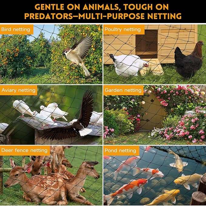 Heavy Duty Chicken Netting for Hawks with 1" Mesh, 25x25 ft Reinforced HDPE Bird Netting & Poultry Net, Deer Fence Netting for Protecting Fruit Trees, Vegetables & Plants from Birds & Other Animals