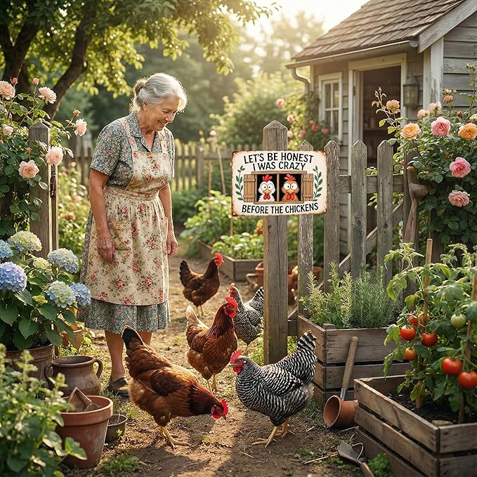 Funnysign Chicken Decor I Was Crazy Before The Chickens Vintage Tin Sign for Chicken Coop Farm Kitchen Garden Yard Decor 8x12 INCH(3829)