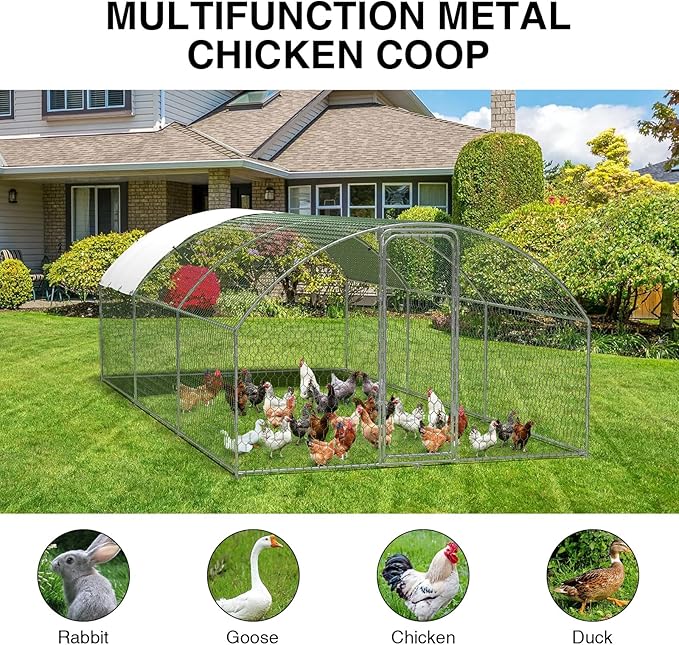 Large Metal Chicken Coop, Walk-in Poultry Cage, Chicken Run Pen House with Waterproof & Anti-Ultraviolet Cover Chicken Coop Run with Lockable Doors for Outdoor and Backyard 9.8 x 19.7X 6.6ft