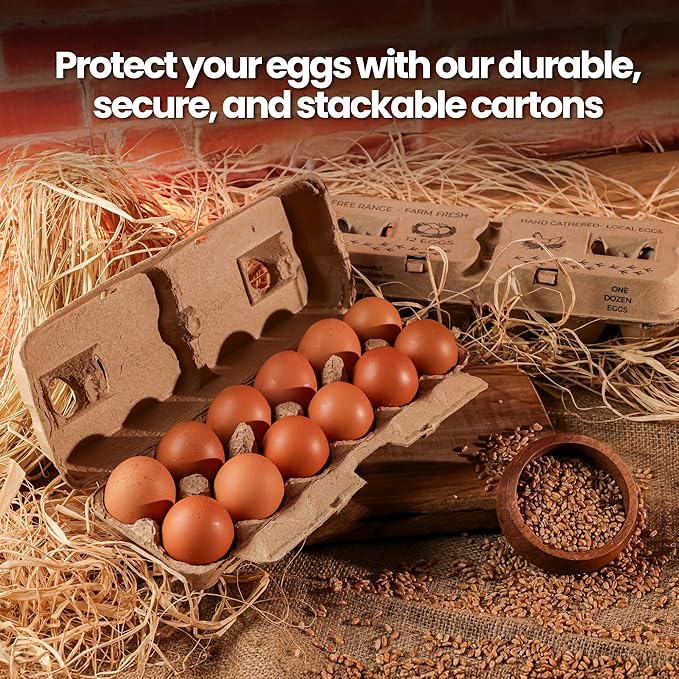 Egg Cartons - Plain Paper Pulp Egg Crate - Reusable Eggs Cartons 12 count, Dozen Eggs Containers, Lightweight Storage Crate for Farm Supply (Pack of25)