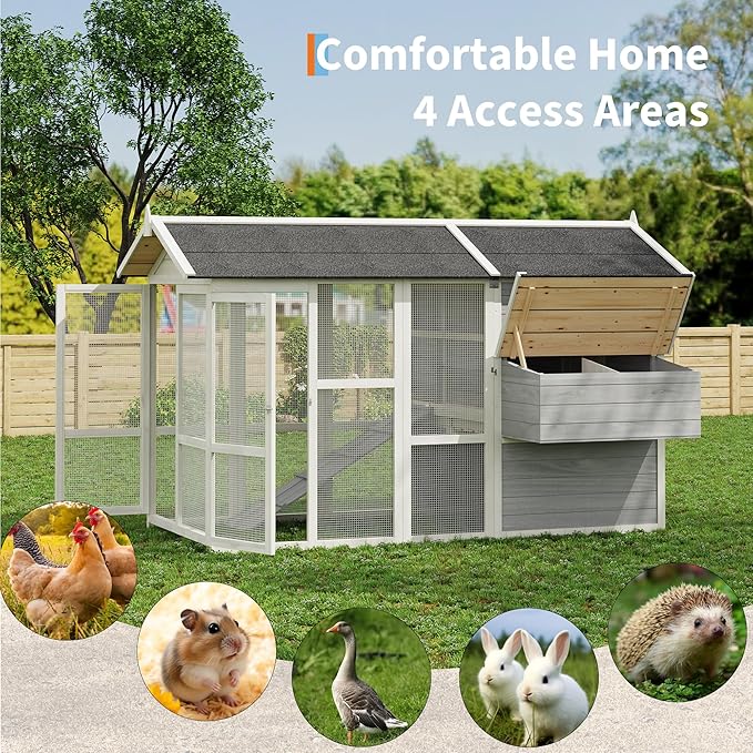 80" Large Wooden Chicken Coop Hen House Poultry Cage for Outdoor Backyard with 2 Doors, Nesting Box and Removable