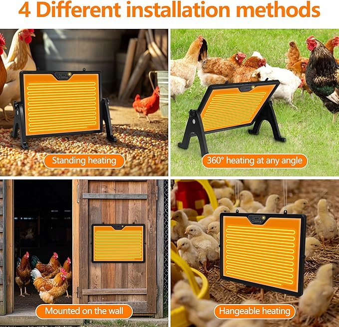 Chicken Coop Heater Winter - Safe Adjustable Temperature Heater with Remote Control, Timer-Ready for Indoor Outdoor Pets/Animals, Black