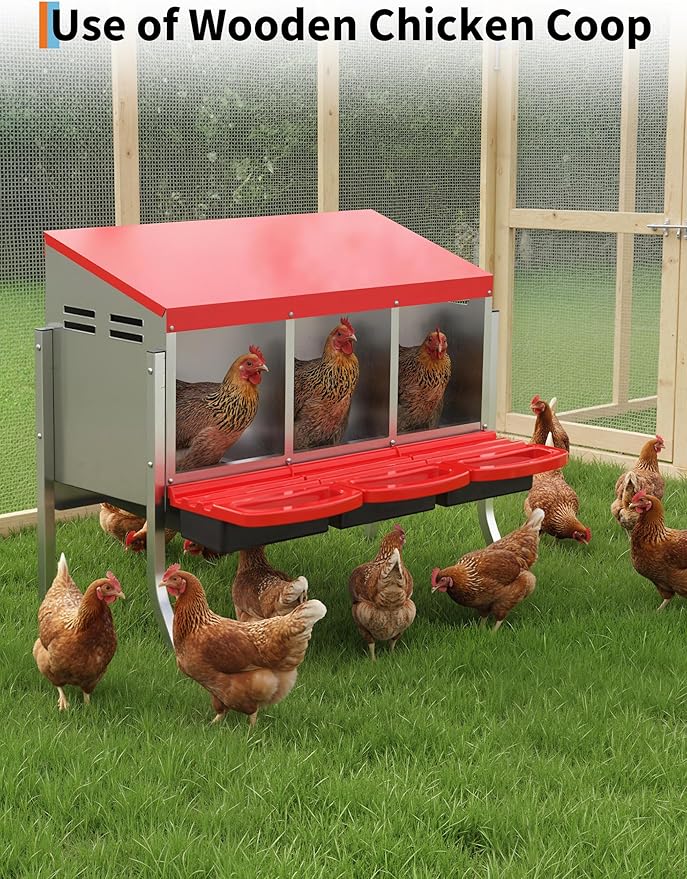 Chicken Nesting Box with Nesting Pads, Galvanized Steel Nest with Roll Away Egg Collection & Swing Perch, Easy-Clean Laying Box for Hens, Heavy Duty Design for Chicken Coop