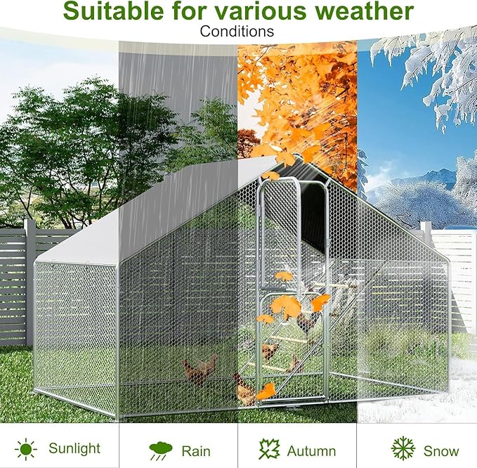 Amopatio Metal Large Chicken Coop 9.8x6x6 FT Walk in Chickens Run with Chicken Roosting Perch, Outdoor Chicken House with Security Lock and Split Door for Farm, Yard, Backyard