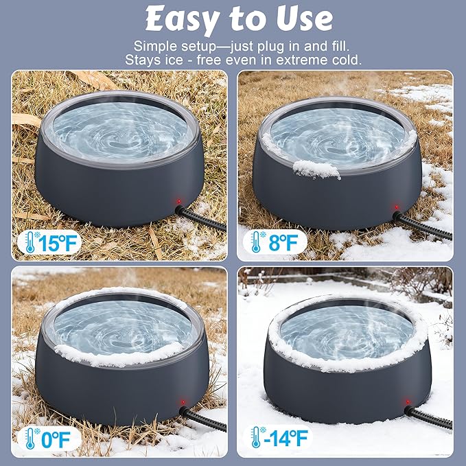 Newget 3L Heated Water Bowl, Outdoor Large Heated Dog Bowls, Outside Waterproof Heated Pet Bowl with Chew Resistant Cord, Smart Thermal Dish Provides Drinkable Water in Winter for Cat, Rabbit, Chicken