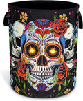 Sugar Skull Laundry Basket Skeleton Print Oxford Cloth Laundry Hamper With Handle Foldable Portable Clothes Storage Basket 18.9 X 16.5 In Storage Bag For Laundry Room/Bathroom/Bedroom/Dormitories