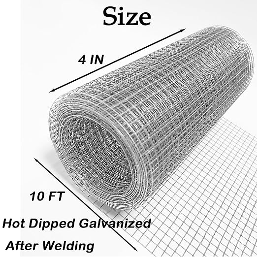 Hardware Cloth 1/4 inch 4inx10ft Galvanized After Welding 23 Gauge,Wire Cloth Wire Mesh Roll Chicken Wire Fence Mesh Roll for Chicken Pen/Coop Fences, Garden Fences,Screen Mesh,Poultry Netting Cage
