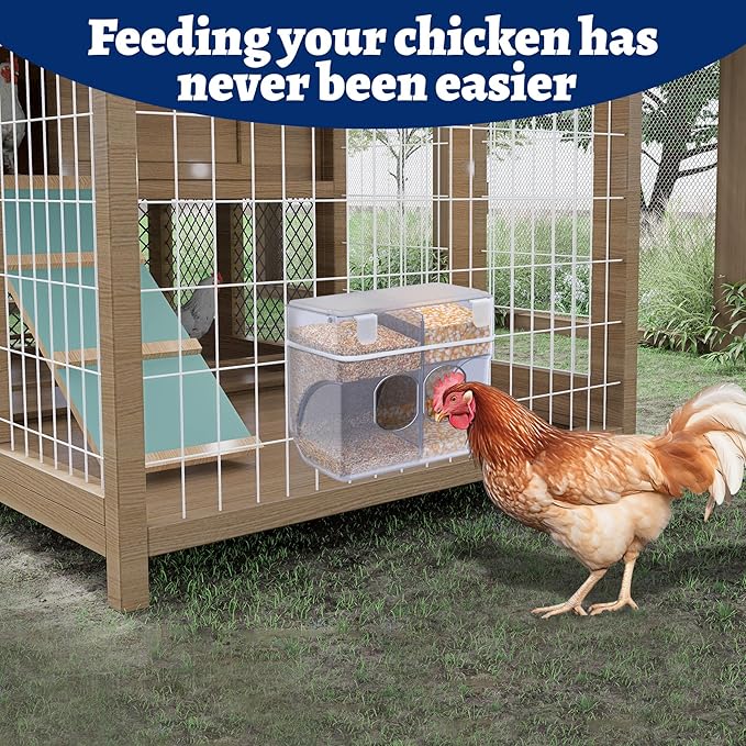 Automatic Chicken Feeder, Prevent Overfed Holds Max 4.5 Pounds, Large Gravity Fed Automatic Poultry Feeders, Rainproof Chicken Coop Accessories Fit for Outside & Inside Chicken Coop
