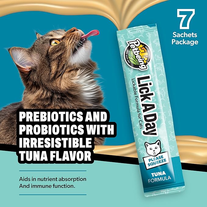 Lick a Day | Specially Formulated 7-in-1 Functions Daily Real Meat Lickable Cat Supplemets | Tasty Cat Puree Squeeze ups for Cats & Pet Vitamins Combination (7-Pack x 4, Tuna)