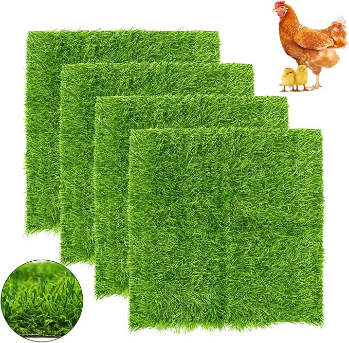 Chicken Nesting Pads Set 12×12"-Washable Artificial Grass Nesting Pads-for Chicken Coopsfor Chicken Coop and Pet Garden Lawn Indoor Outdoor (4 Pack)