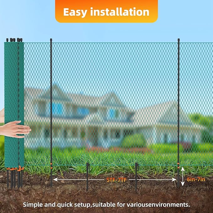Temporary Garden Fence Kit with Garden Poles,3.1'H x 80'L Plastic Mesh,Windbreak Rope and Ground Stakes,Portable Poultry Fencing for Outdoor Animals,Snow Fence with Fencing Roll for Yards