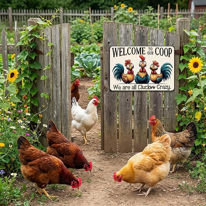Funnysign Chicken Gifts Vintage Chicken Welcome To Our Coop Tin Sign for Chicken-Coop Farm Kitchen Garden Yard Decor 8x12 inch (3907)