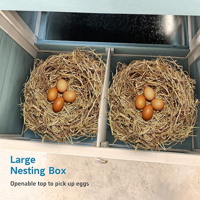 121" Large Chicken Coop with Nesting Box,Wooden Hen House W/Ramp & Sliding Trays,Waterproof Poultry Cage W/Sloped Asphalt Roof & Lockable Door,Poultry Cage for Small to Medium Pets,Blue