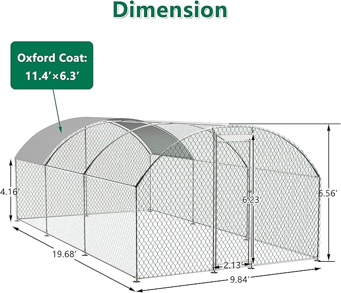 OUYESSIR Outdoor Metal Chicken Coop, Large Walk-in Chicken Run Pen with Waterproof Cover, Rabbit Habitat Dome Roof Dome Poultry Cage for Backyard Farm Use (10'W x 20'L x 6.5'H)