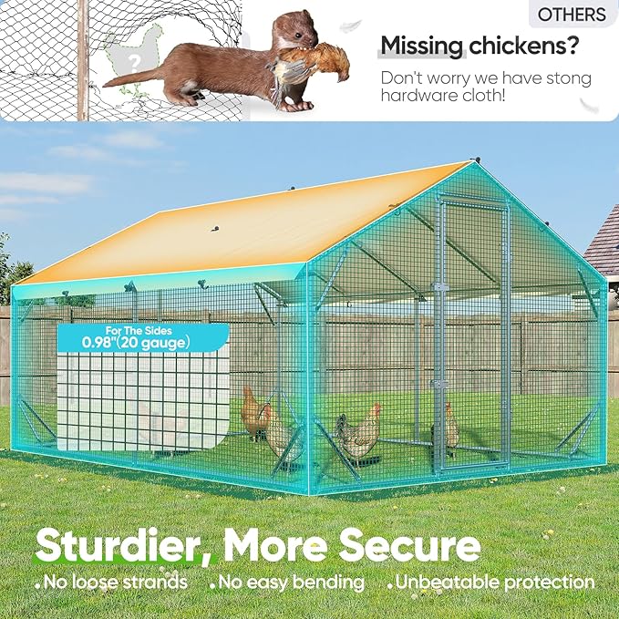 Quictent 12x9x6.6ft Metal Chicken Coop Run with Side Hardware Cloth, Elite Series Large Walk-in Outdoor Poultry Cage Heavy Duty Predator Proof Hen Duck Rabbit Farm Pen House, Waterproof Anti-UV Cover