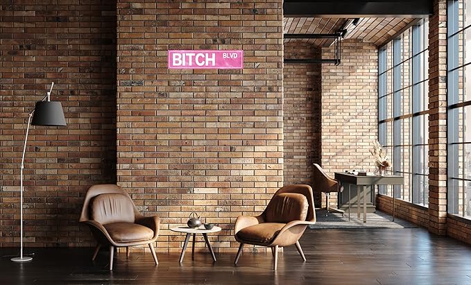 Retro Girl Pink Tin Metal Sign Bitch Blvd Bold Statement Wall Decor for Home Vintage Bar or Dorm Unique Gift Idea for Friends 4x16 in