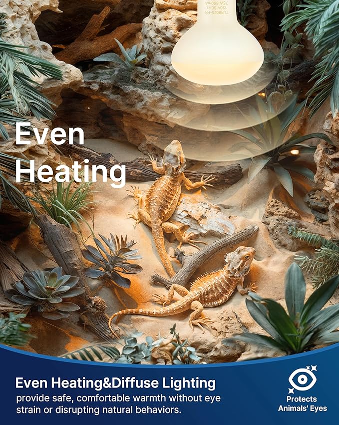 FLSNT 2 Pack Reptile Heat Lamp Bulbs, 75W Basking Light for Amphibian, Bearded Dragon, Lizard, Tortoise, Gecko